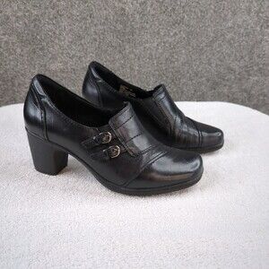 GH Bass Shoes Womens 6 6M Black Leather Tonia Chunky Block Heel Loafer